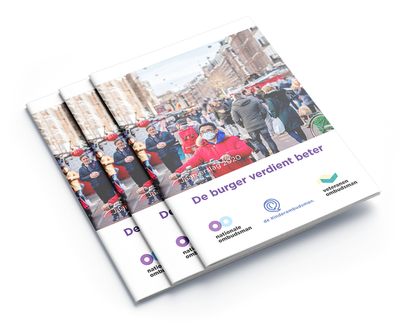 De cover van het gezamenlijk jaarverslag van de Nationale ombudsman, Kinderombudsman en Veteranenombudsman